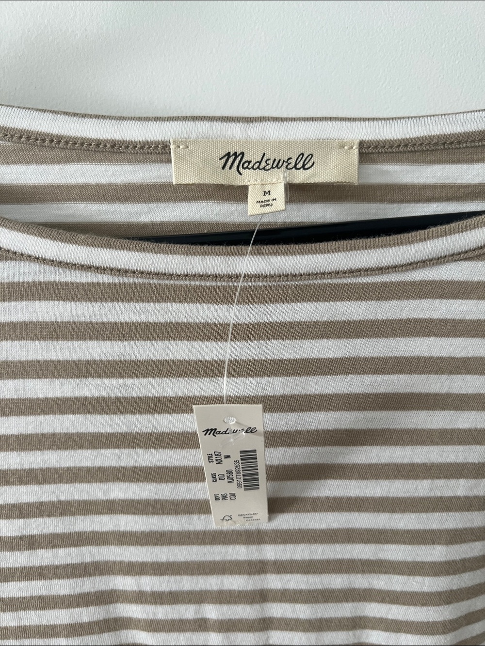 Madewell Beige and White Striped Short Sleeve Crewneck Tee